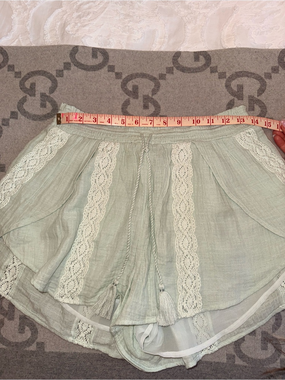 NWT American Eagle Green Blue Drawstring Shorts with lace crochet detail - Picture 6 of 10